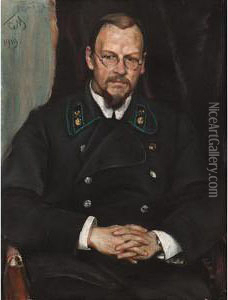 Portrait Of A Naval Officer Oil Painting - Sergei Vasilievich Malyutin