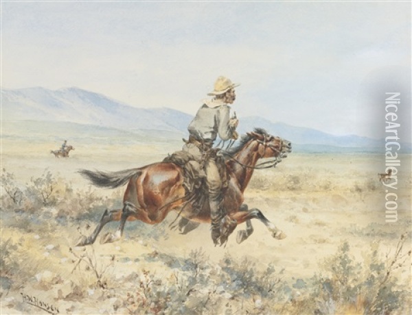 Chasing A Pronghorn Oil Painting - Herman Wendelborg Hansen