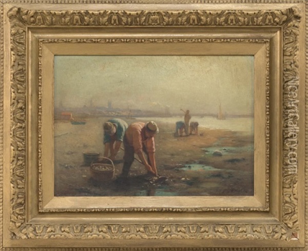 Gathering Clams, Fairhaven Oil Painting - Lemuel D. Eldred