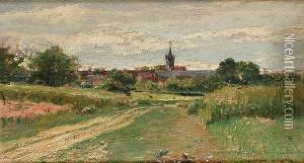 A Landscape With A Church In The Distance Oil Painting - Henri Victor Lesur