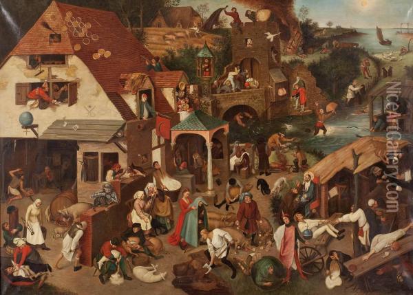 Die Sprichworter Oil Painting - Pieter The Elder Brueghel