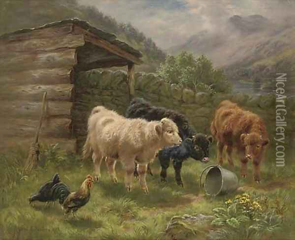 Highland Calves, Jay Valley, Perthshire Oil Painting - Cari E. Watson