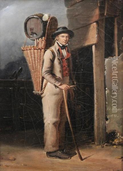 Man With A Barrel On A Basket Oil Painting - Edouard Pingret