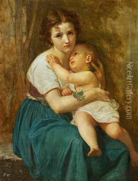 Mor Med Barn Oil Painting - Hugues Merle