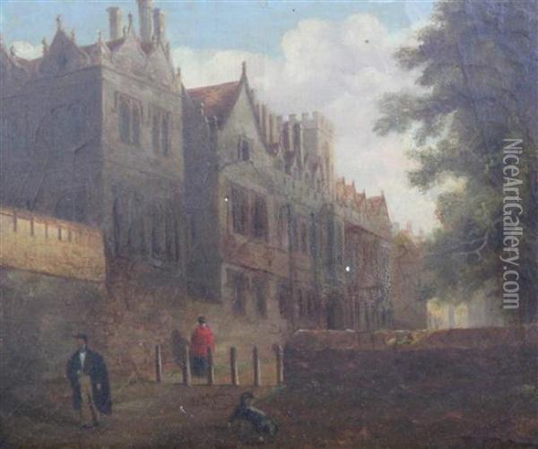 View Of An Oxford College Oil Painting - Richard Bankes Harraden