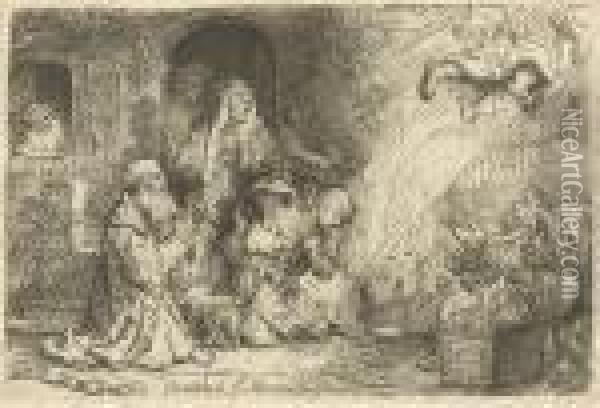 The Angel Departing From The Family Of Tobias Oil Painting - Rembrandt Van Rijn