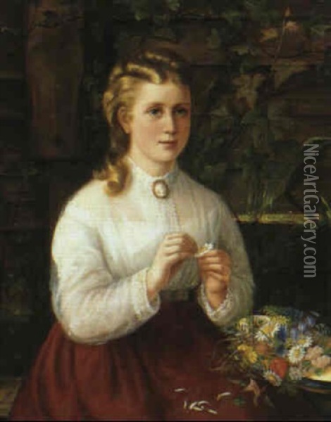 Portraet Af Pige Med Blomster Oil Painting - Ida Marie Margrethe Heerfordt