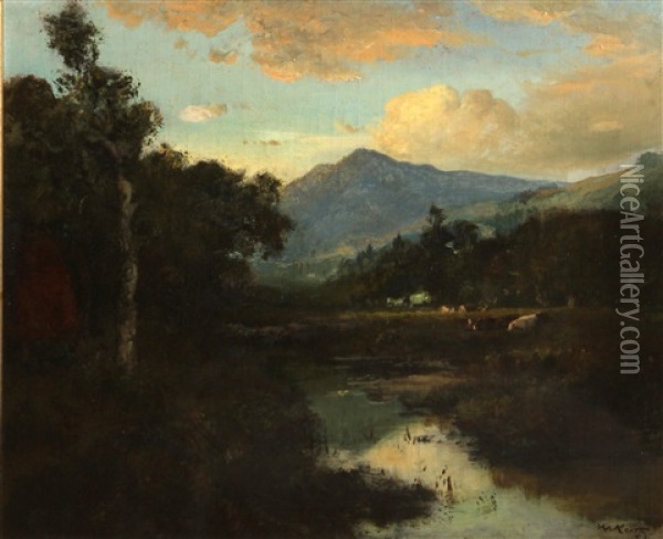 California Landscape With Mountains Beyond Oil Painting - William Keith