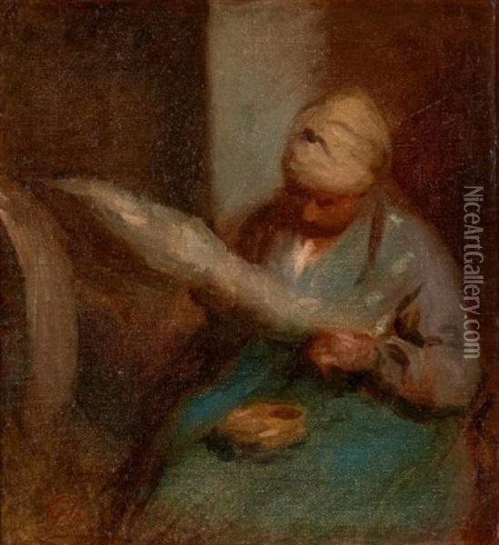 La Fileuse Oil Painting - Adolphe Felix Cals