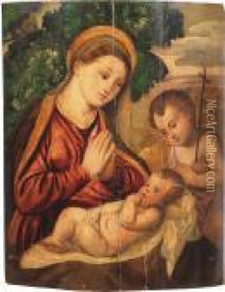 Madonna Con Bambino E San Giovannino Oil Painting - Polidoro Lanzani (see Polidoro Da Lanciano)