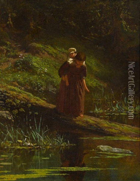 Crossing A Stream (pig-a-back) Oil Painting - Eastman Johnson