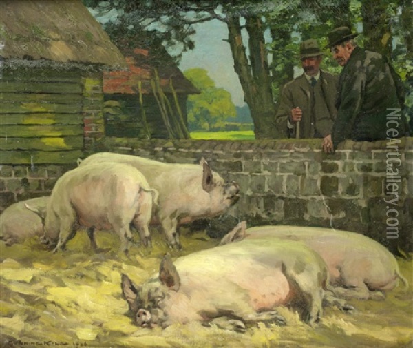 Farmers At The Sty Oil Painting - William Gunning King