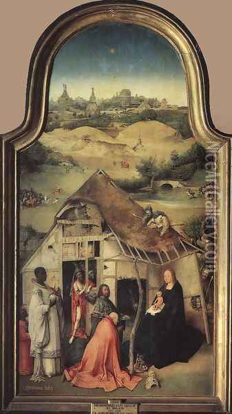Adoration of the Magi (central panel) c. 1510 Oil Painting - Hieronymous Bosch