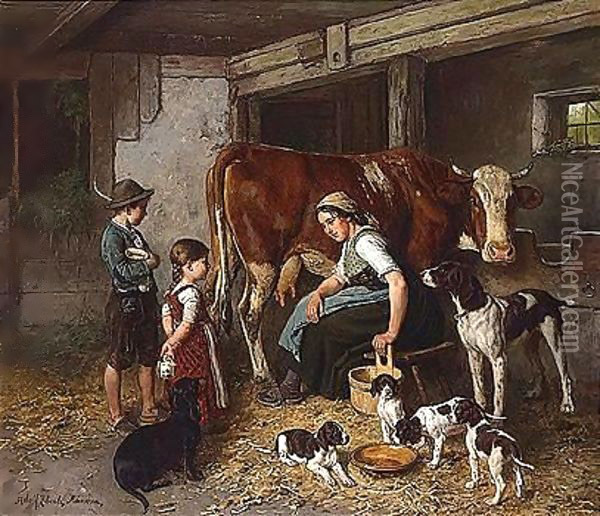 Im Stall (In The Stable) Oil Painting - Adolf Eberle