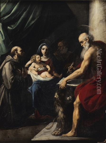 The Holy Family With Saint Francis And Saint Jerome Oil Painting - Giuseppe Cesari