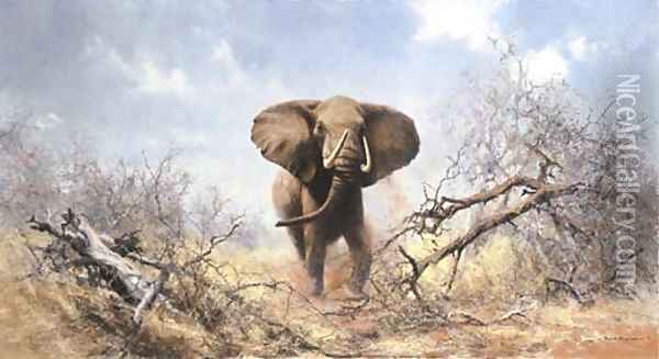 Bull Elephant Oil Painting - Thomas Hosmer Shepherd