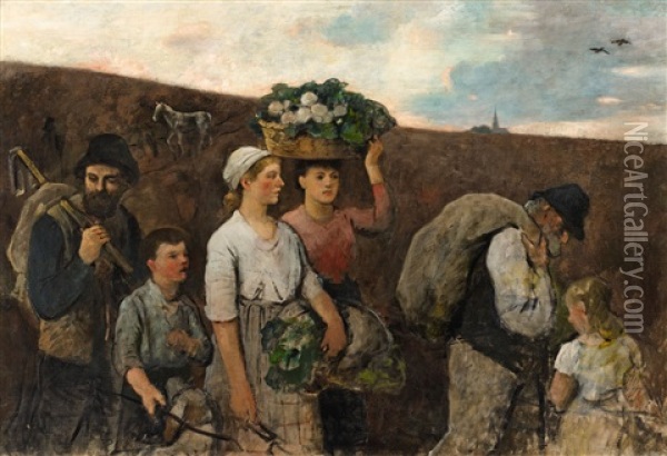 Peasants Returning From The Fields Oil Painting - Otto Franz Scholderer