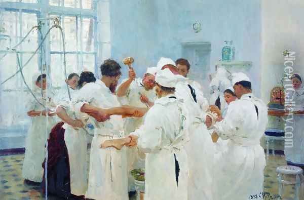 The Surgeon Evgueni Vasilievich Pavlov in the Operating Theater Oil Painting - Ilya Efimovich Efimovich Repin