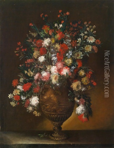 Blumenstillleben In Vergoldeter Prunkvase Oil Painting - Margherita Caffi