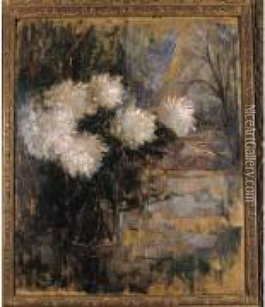 Chrysanthemes Dans Un Vase Oil Painting - Olga Boznanska
