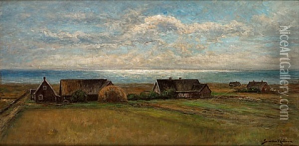 Kustlandskap Med Gardar Oil Painting - Johan Severin Nilsson