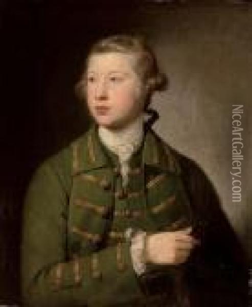 Portrait Of A Young Man, 
Previously Identified As Edward Gibbon, Half-length, In A Green Coat 
With Gold Frogging And Buttons Oil Painting - Sir Joshua Reynolds