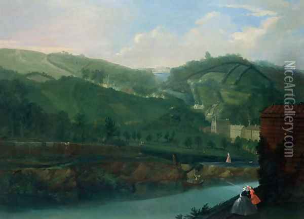View towards Prior Park from the River, Bath Oil Painting - Thomas Ross