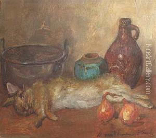 Still Life With Hare Oil Painting - Marie Van Waning-Stevels