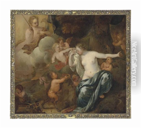 Venus Mourning The Death Of Adonis (+ Etching Of Same, Smllr; 2 Works) Oil Painting - Gerard de Lairesse