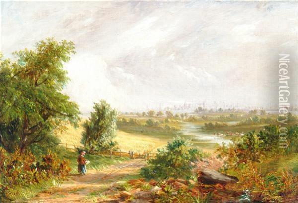An Extensivelandscape With A Town Beyond Oil Painting - William E. Harris