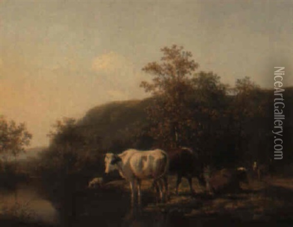 Cows By A Stream Oil Painting - Hendrik van de Sande Bakhuyzen