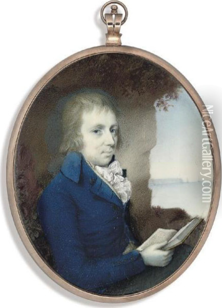 Thomas Sinclair Of Abbeyville, In Blue Coat, White Waistcoat, White Frilled Cravat, Holding An Open Book In His Right Hand; Cliffs And Seascape Background Oil Painting - Philip Jean