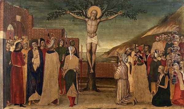 Crucifixion of St Andrew c.1495 Oil Painting - Carlo di Braccesco