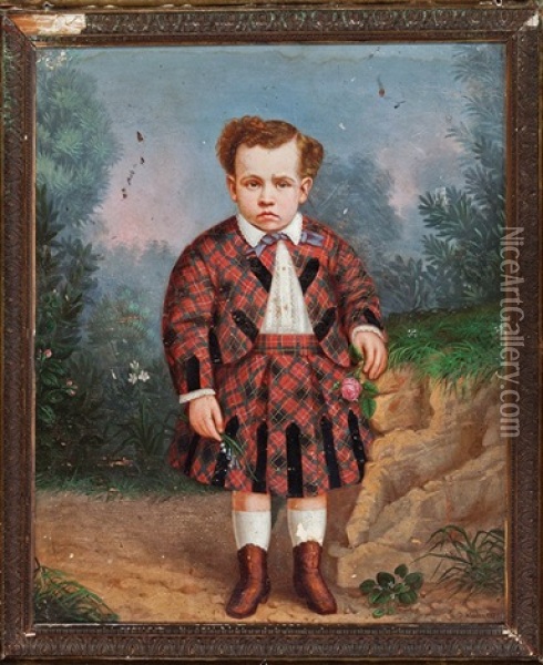 Young Boy In A Scottish Kilt, Possibly A Member Of The Stanton Family Oil Painting - George David Coulon