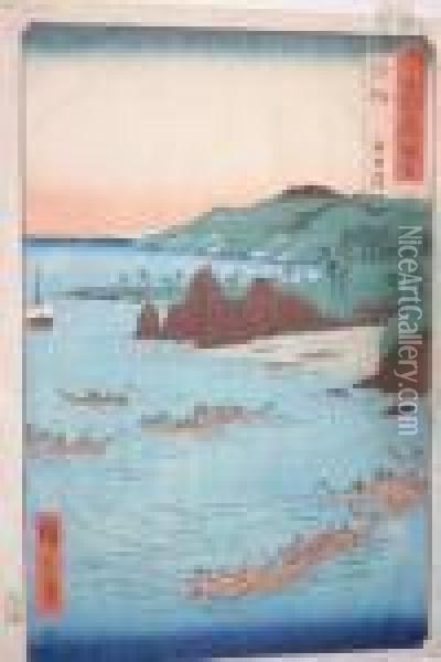 Five Color Beach In Awaji Province Oil Painting - Utagawa or Ando Hiroshige