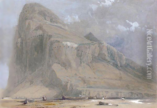 View Of Gibraltar From The Neutral Ground Oil Painting - David Roberts