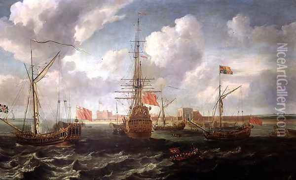 The Royal Yacht off Sheerness, c.1680 Oil Painting - Isaac Sailmaker