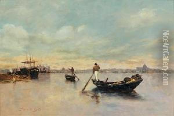 Sandola Dans La Lagune, Venise Oil Painting - Egisto Lancerotto