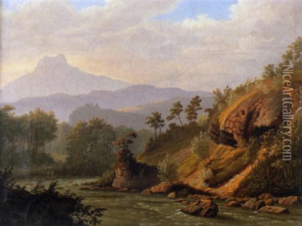 Flusslandschaft Oil Painting - Salomon Brunner