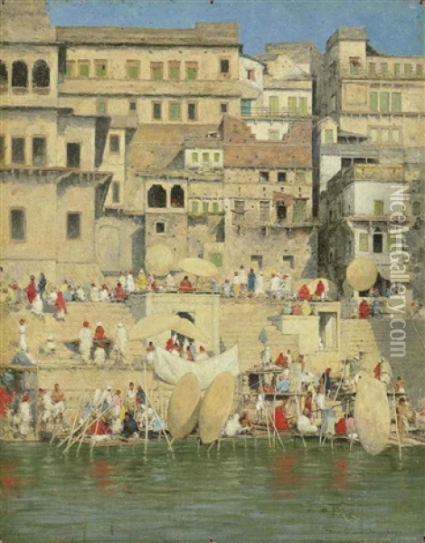 Benares, Blue Is The Sky Oil Painting - Mortimer Mempes