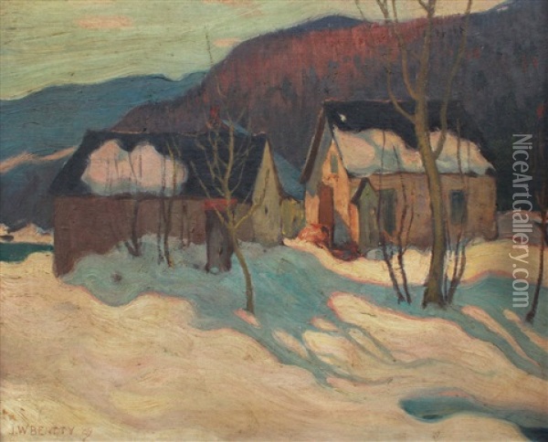 Winter Landscape With Farm House Oil Painting - John William Beatty