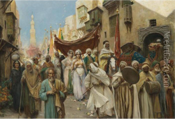 A Wedding Procession In Cairo Oil Painting - Fabbio Fabbi