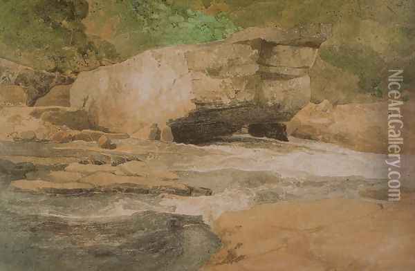 Scotchman's Stone on the Greta, Yorkshire Oil Painting - John Sell Cotman