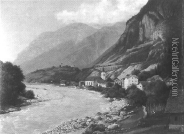 Flusslandschaft In Den Alpen Oil Painting - Ada Guder