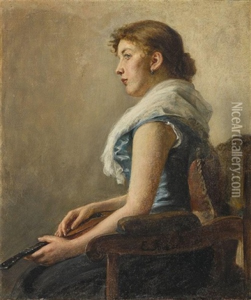 Junge Frau Mit Mandoline Oil Painting - Emil Rau