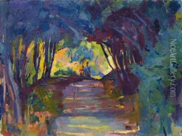 Waldweg (forest Track) Oil Painting - Giovanni Giacometti