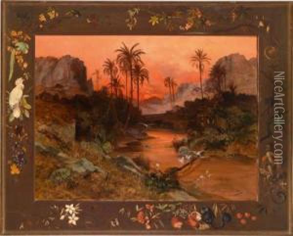 Tropische Landschaftmit Kranichen Oil Painting - Paul Reiffenstein