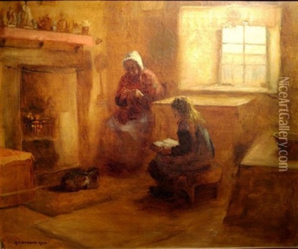 The Evening Lesson Oil Painting - Henry John Dobson