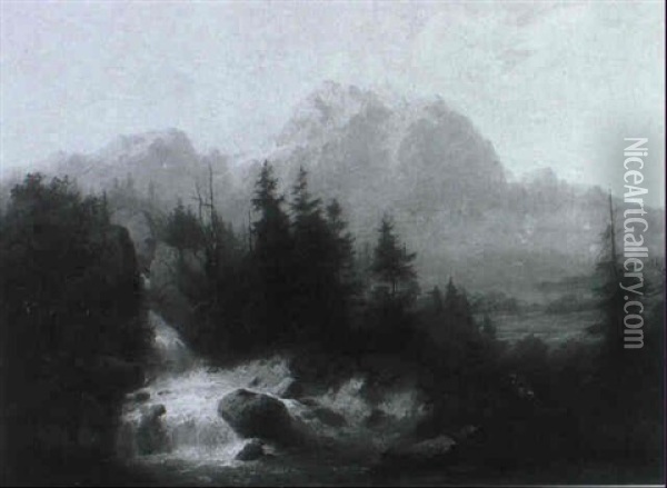 Gischtender Bergbach Oil Painting - Karl Franz Emanuel Haunold