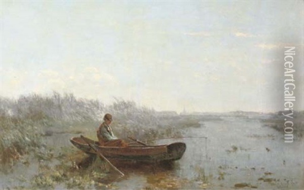 Early Morning: The Solitary Fisherman Oil Painting - Paul Joseph Constantin Gabriel